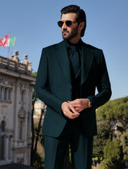 Dark Teal Wool-Blend Tailored 3-Piece Suit - Image 2