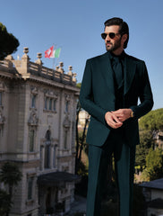 Dark Teal Wool-Blend Tailored 3-Piece Suit - Image 3