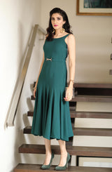 Pakistani Teal Double Georgette Fit-and-Flare Midi Dress (1-Pc) - Image 3