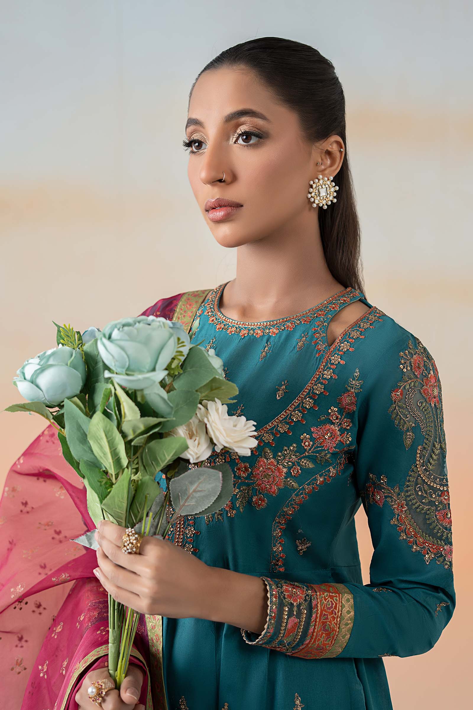 Teal Embroidered Lawn Frock (3-Piece) - Image 3