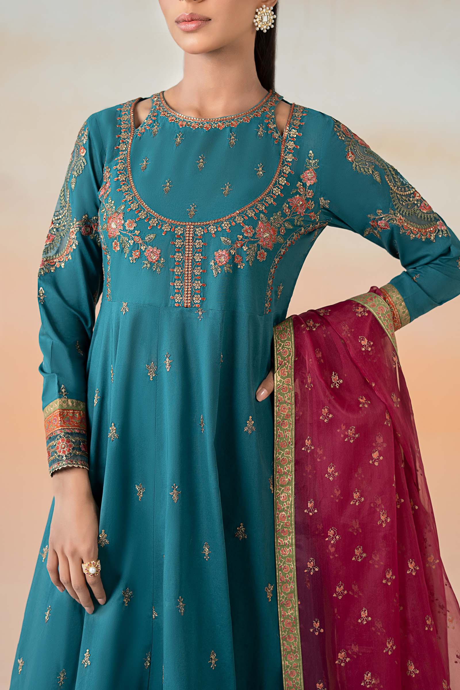 Teal Embroidered Lawn Frock (3-Piece) - Image 4