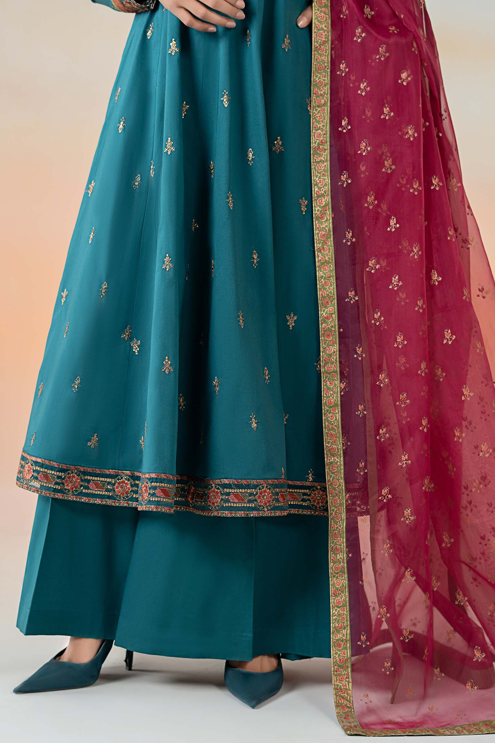 Teal Embroidered Lawn Frock (3-Piece) - Image 5