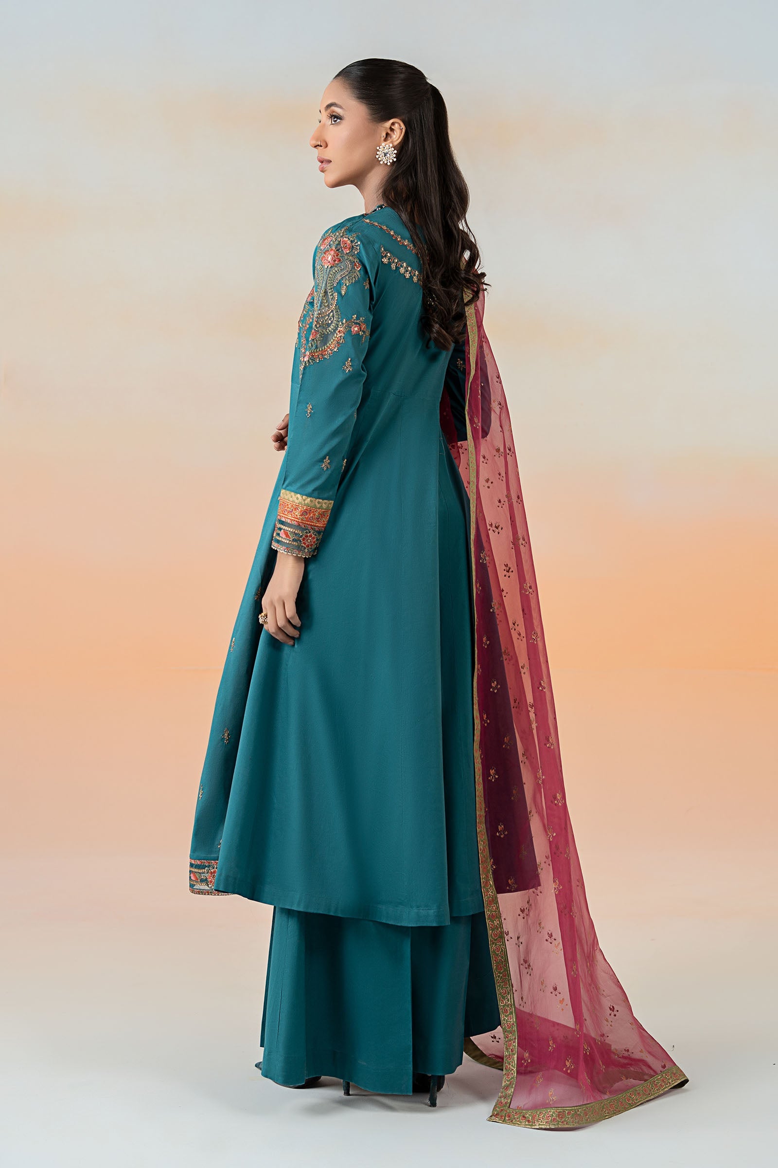 Teal Embroidered Lawn Frock (3-Piece) - Image 7