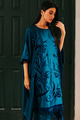 Teal Burnout Velvet Chamois Silk Kaftan (2-Piece) - Image 3
