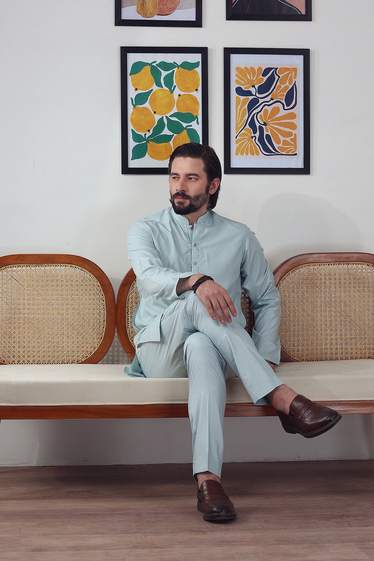 Ferozi Embroidered Premium Cotton Blend Kurta Pajama (2-Piece) - Image 11