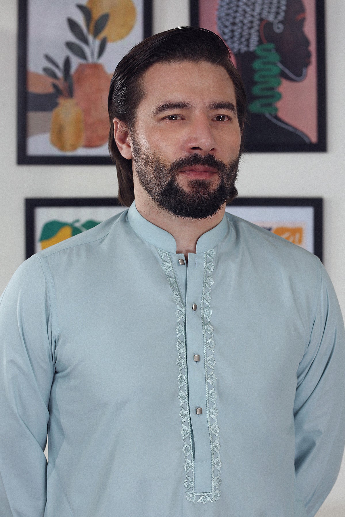 Ferozi Embroidered Premium Cotton Blend Kurta Pajama (2-Piece) - Image 12