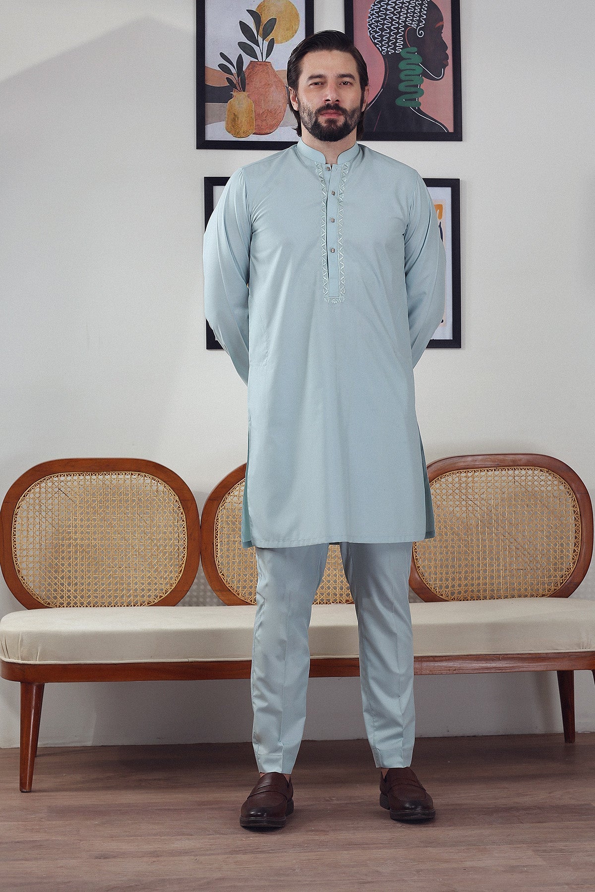 Ferozi Embroidered Premium Cotton Blend Kurta Pajama (2-Piece) - Image 3