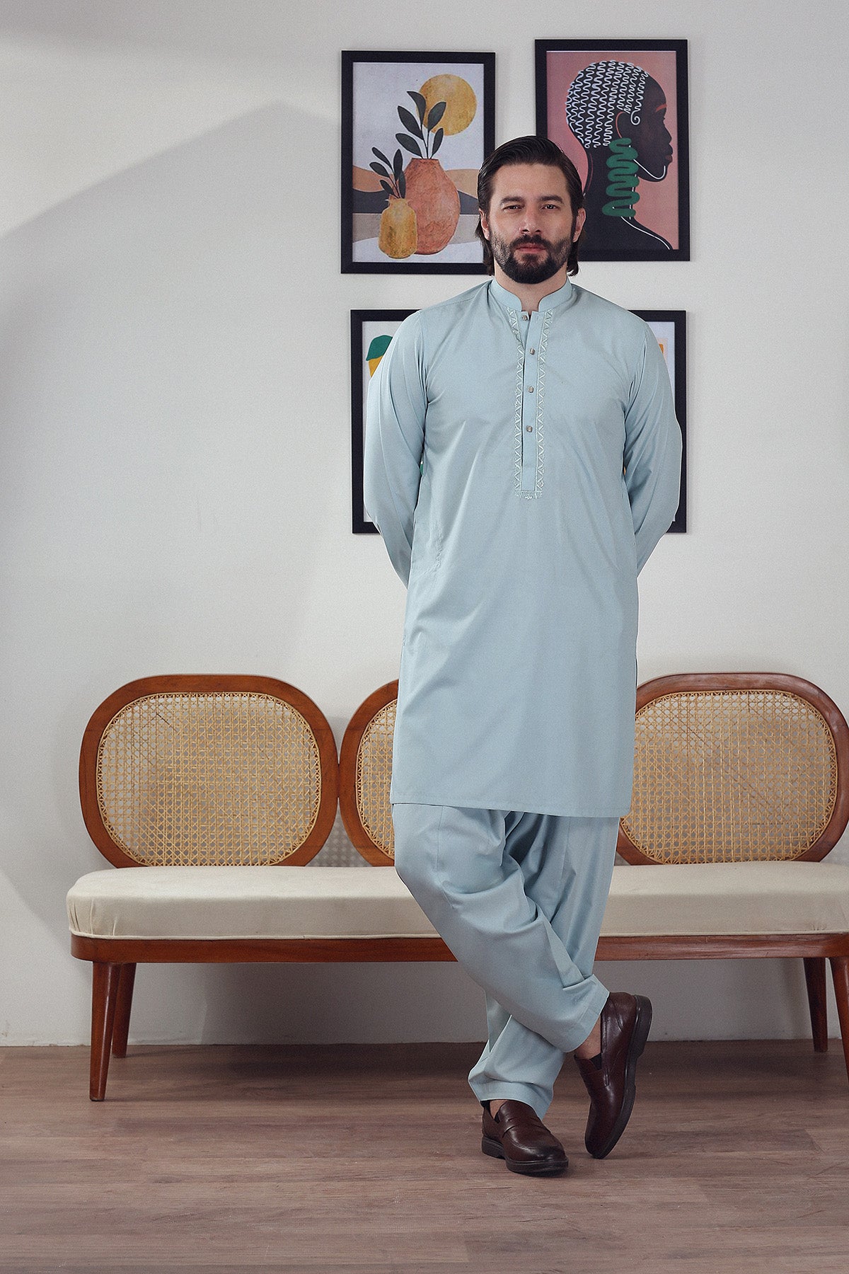 Ferozi Embroidered Premium Cotton Blend Kurta Pajama (2-Piece) - Image 8