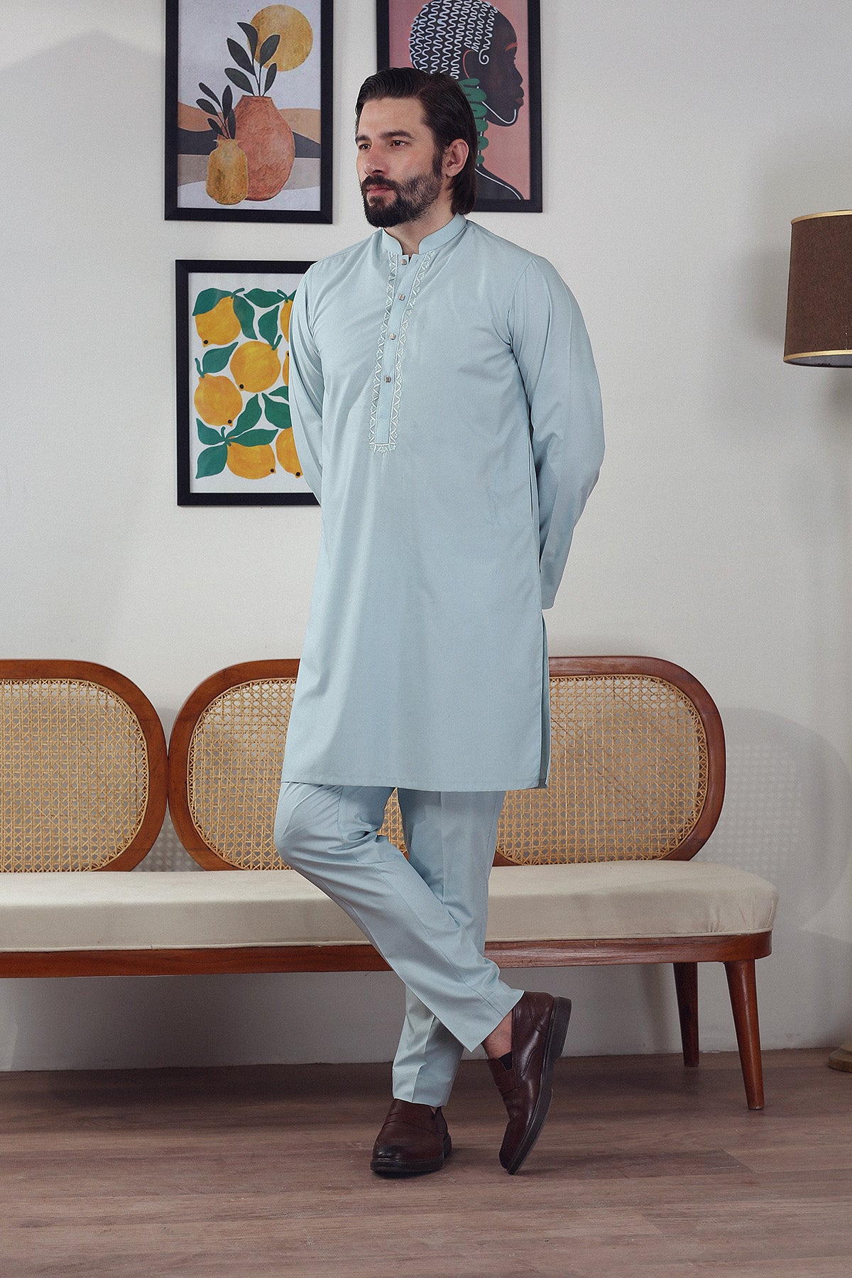 Ferozi Embroidered Premium Cotton Blend Kurta Pajama (2-Piece) - Image 9