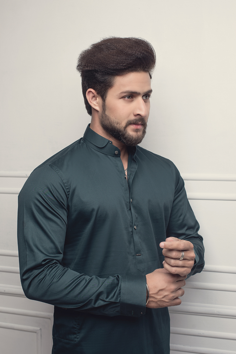 Deep Teal Cotton-Silk Kurta Pajama (2-Piece) - Image 2