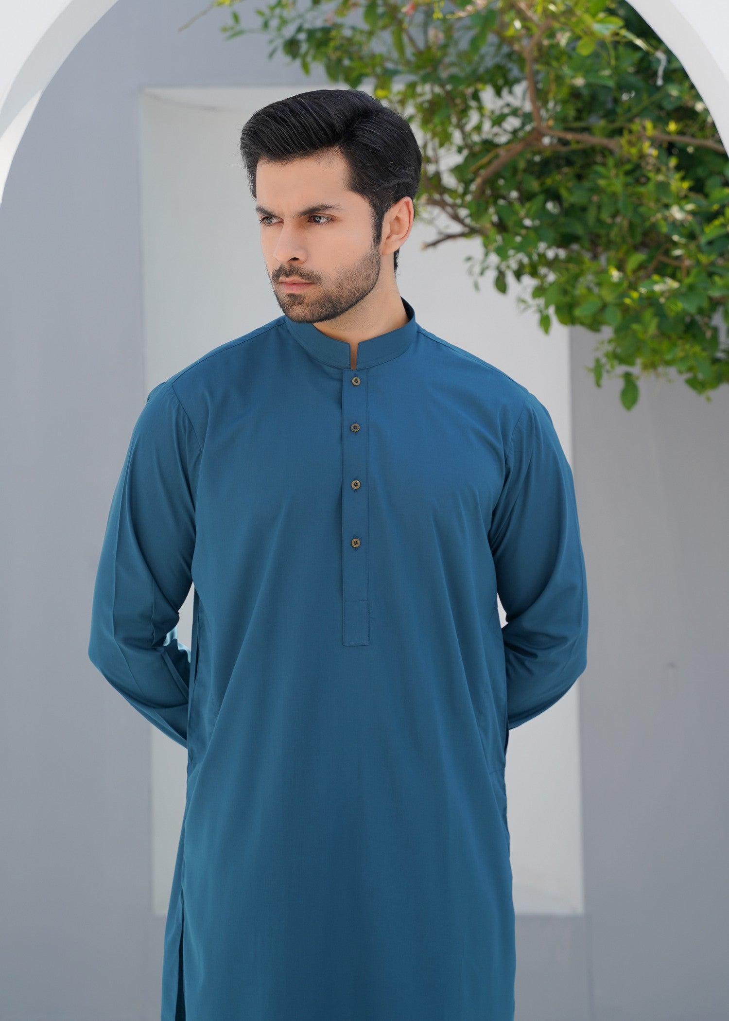 Teal Wash & Wear Kurta Pajama Set (2-Piece) - Image 2