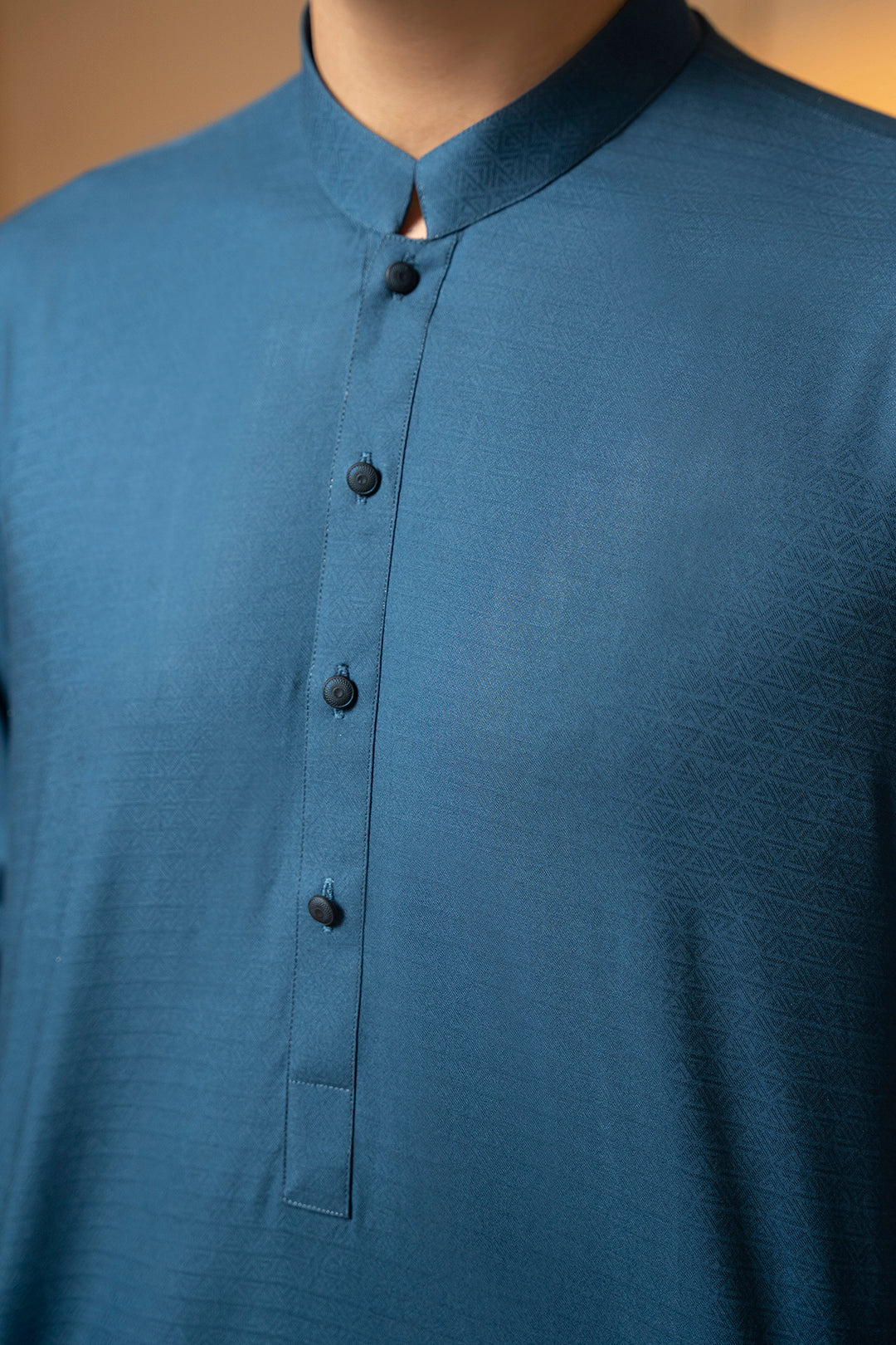 Teal Self-Textured Wash & Wear Kurta (2-Piece) - Image 5