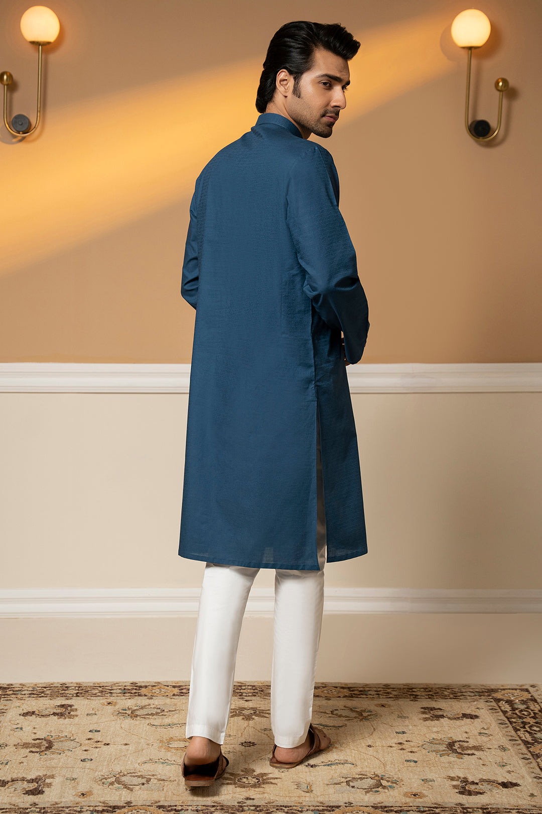 Teal Self-Textured Wash & Wear Kurta (2-Piece) - Image 6