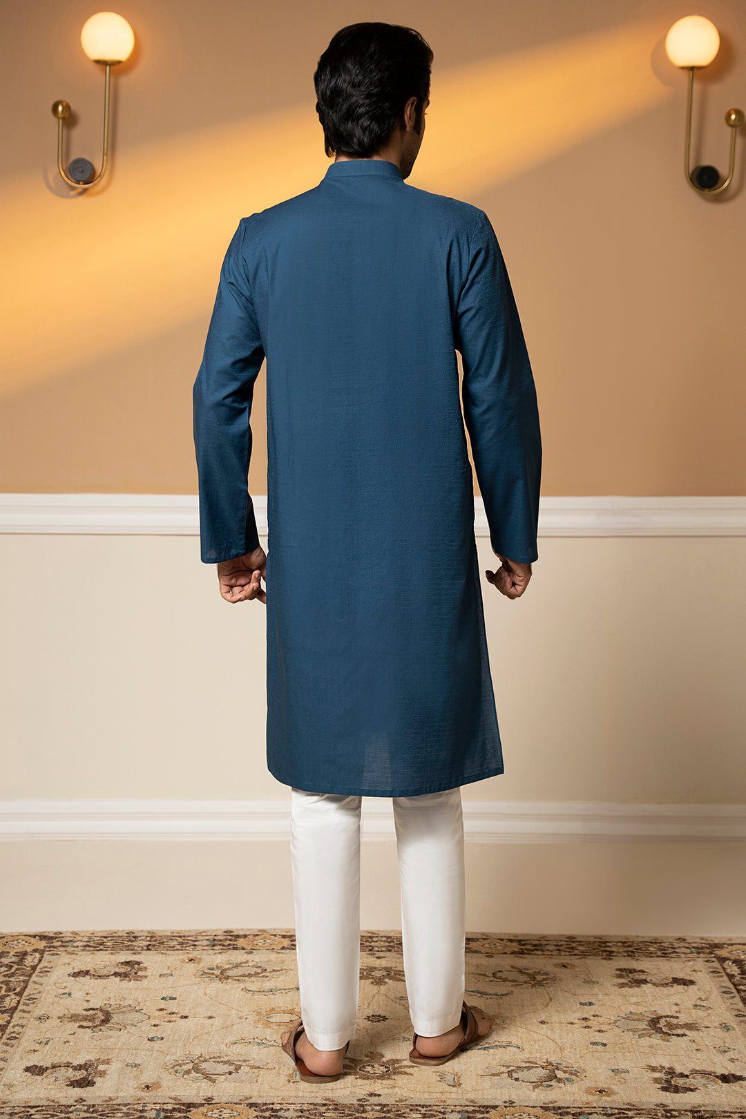 Teal Self-Textured Wash & Wear Kurta (2-Piece) - Image 8