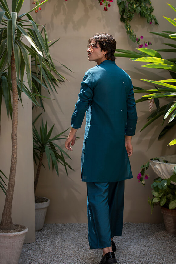 Teal Adda Work Khaddi Cotton Kurta (2-Piece) - Image 6