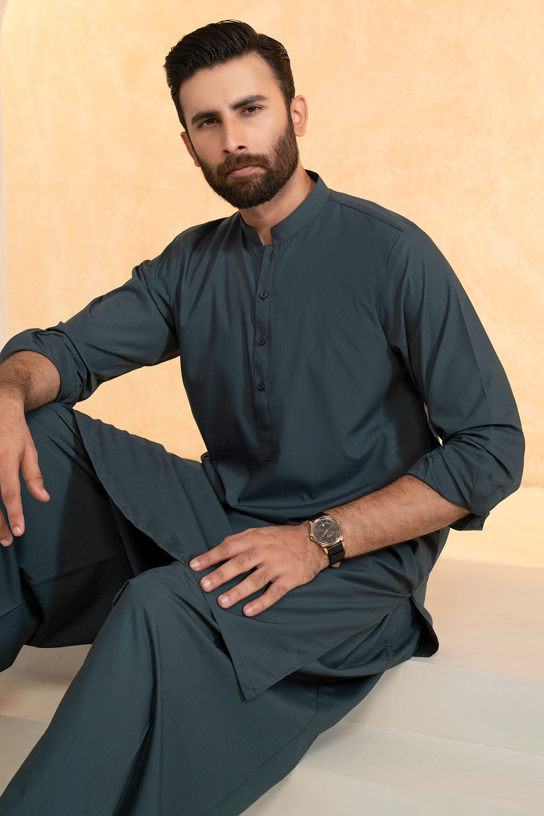 Teal Blended Fabric Shalwar Kameez (2-Piece) - Image 6