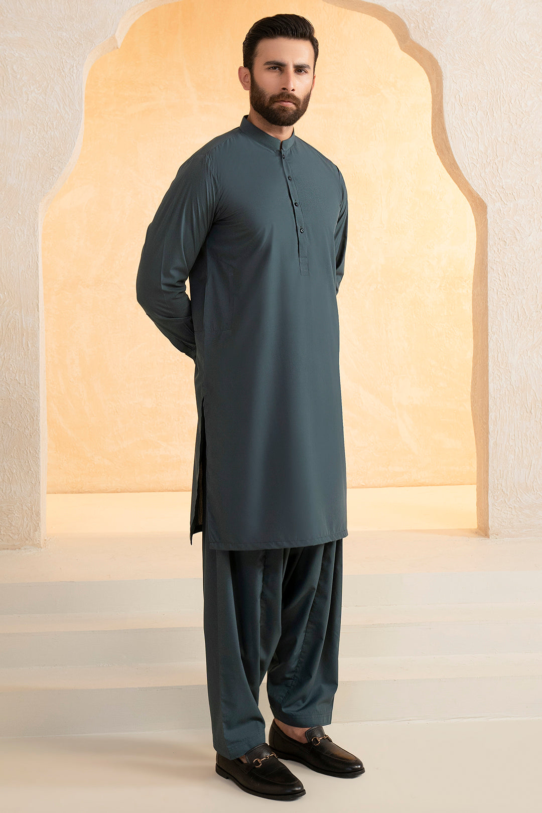 Teal Blended Fabric Shalwar Kameez (2-Piece) - Image 7