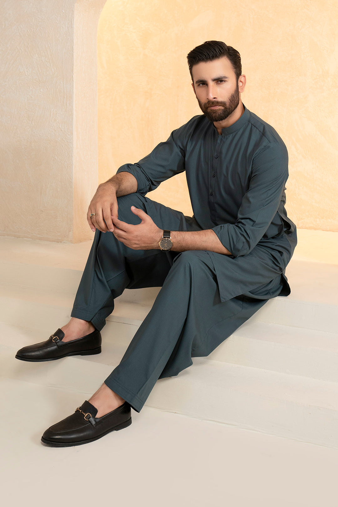 Teal Blended Fabric Shalwar Kameez (2-Piece) - Image 8