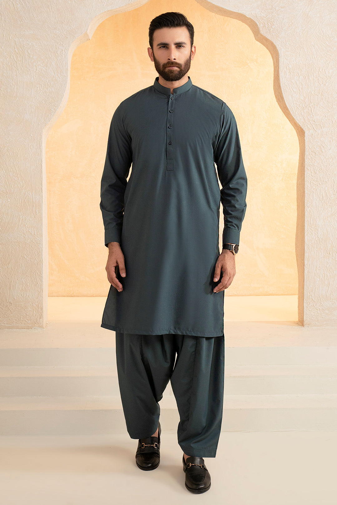 Teal Blended Fabric Shalwar Kameez (2-Piece) - Image 9