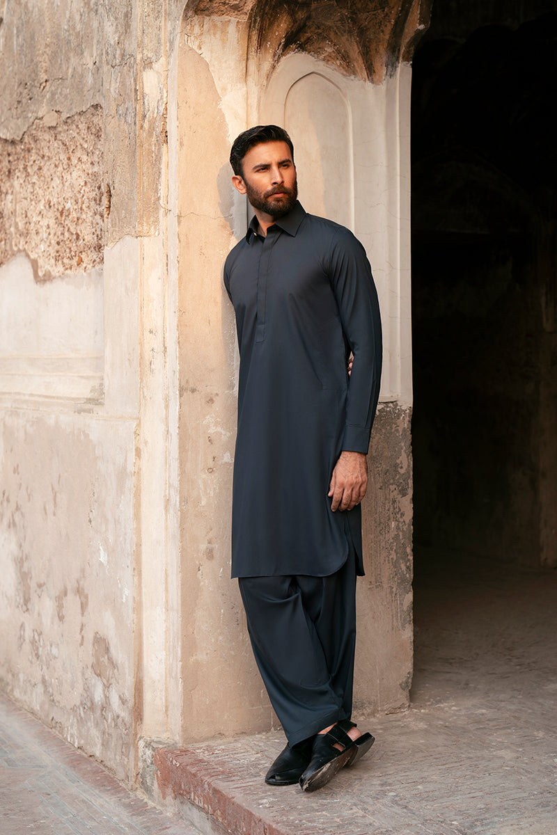 Teal Blue Egyptian Cotton Shalwar Kameez (2-Piece) - Image 11