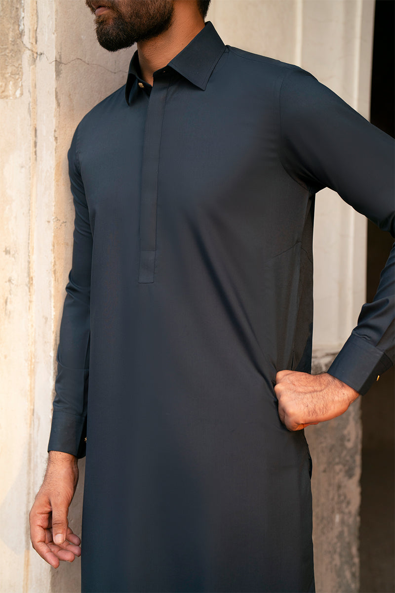 Teal Blue Egyptian Cotton Shalwar Kameez (2-Piece) - Image 12