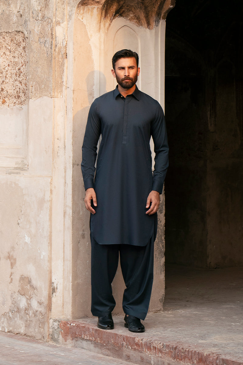 Teal Blue Egyptian Cotton Shalwar Kameez (2-Piece) - Image 13