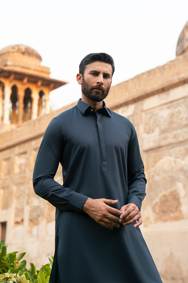 Teal Blue Egyptian Cotton Shalwar Kameez (2-Piece) - Image 2