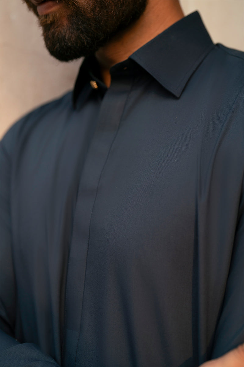 Teal Blue Egyptian Cotton Shalwar Kameez (2-Piece) - Image 3