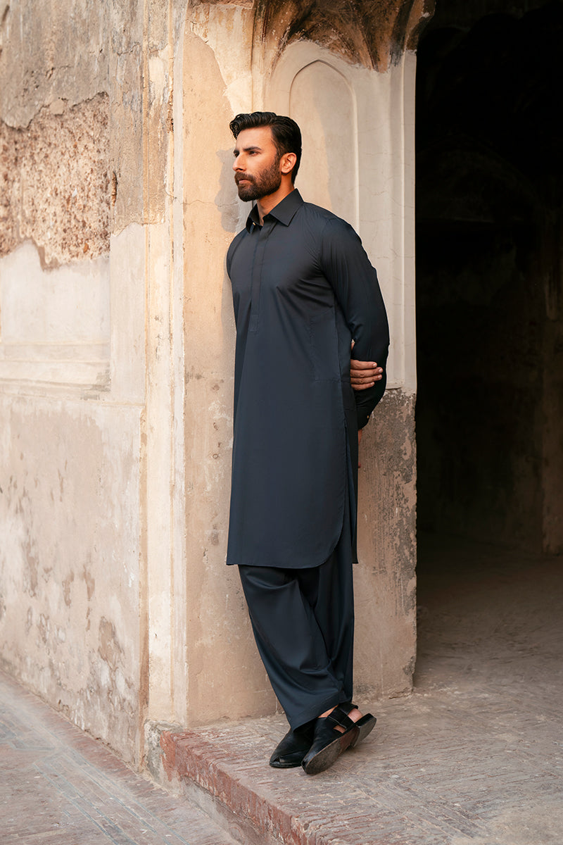 Teal Blue Egyptian Cotton Shalwar Kameez (2-Piece) - Image 5
