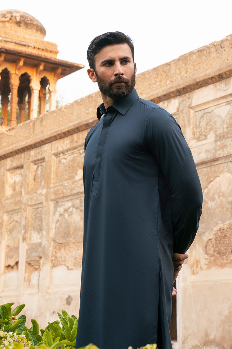 Teal Blue Egyptian Cotton Shalwar Kameez (2-Piece) - Image 6
