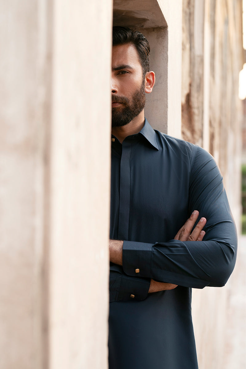 Teal Blue Egyptian Cotton Shalwar Kameez (2-Piece) - Image 8