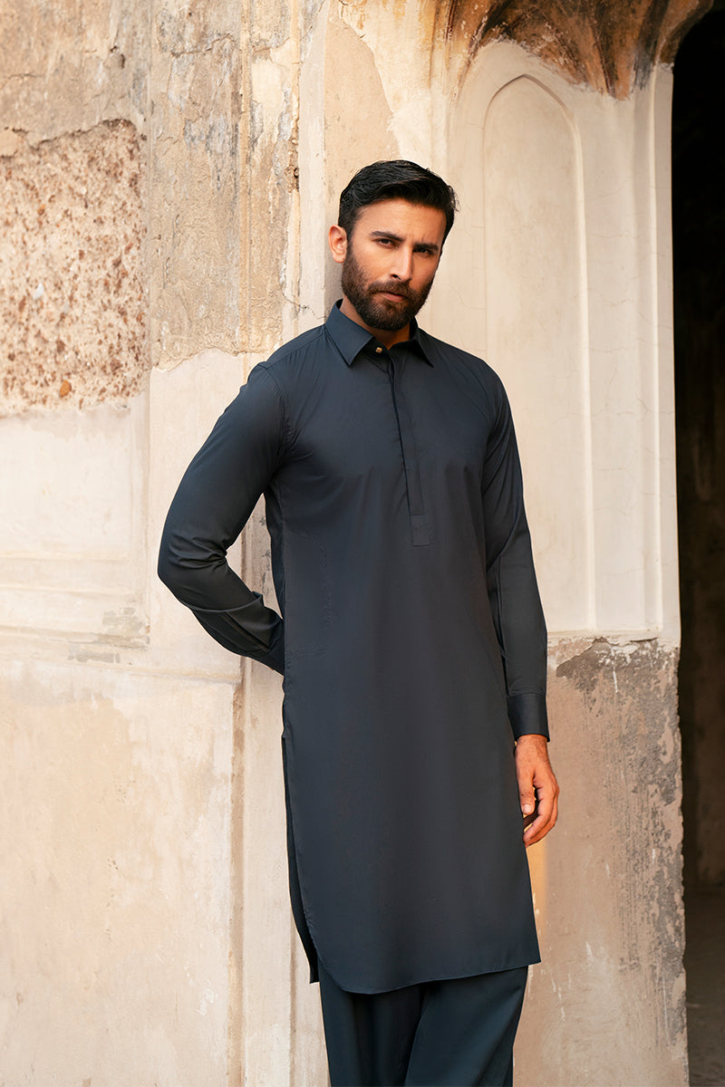 Teal Blue Egyptian Cotton Shalwar Kameez (2-Piece) - Image 9