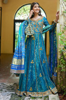 Pakistani Teal Embroidered Jamavar Pishwas Dress (2-Piece) - Image 6