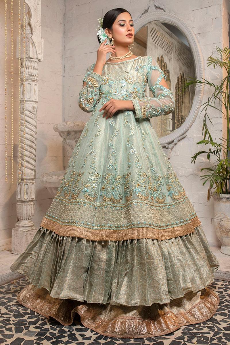 Pakistani Ferozi Hand-Embellished Organza Pishwas (2-Piece) - Image 1