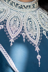 Pakistani Teal Crystal Embellished Chiffon Salwar Kameez (3-Piece) - Image 7