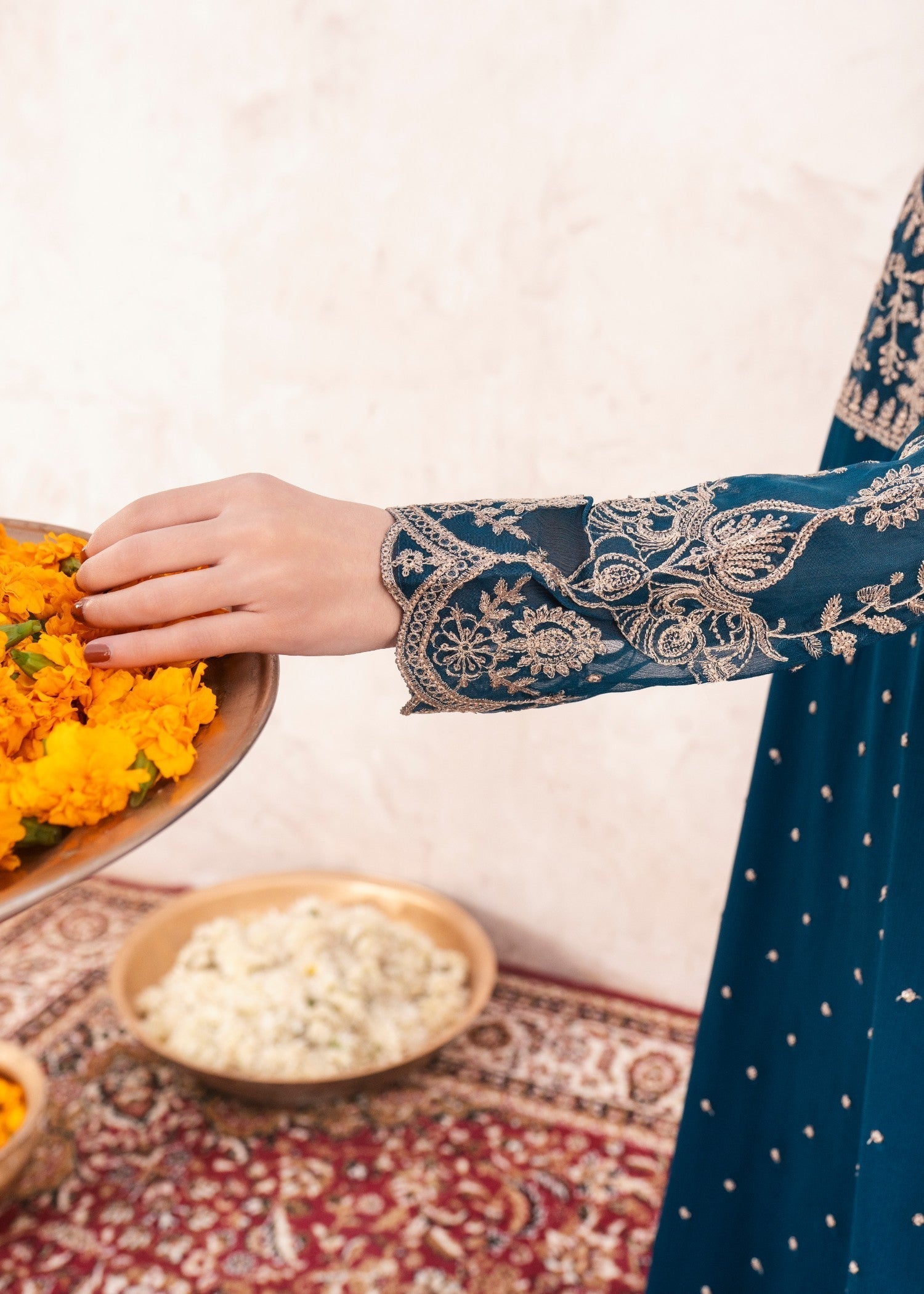 Teal Embroidered Chiffon Kurta Set (3-Piece) - Image 5