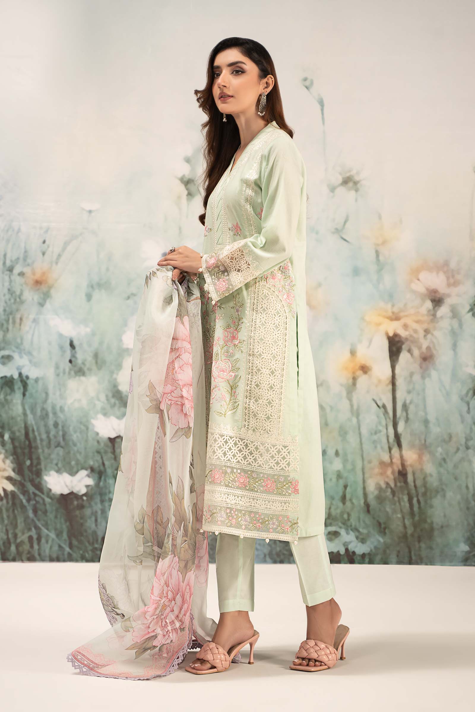 Pakistani Ferozi Embroidered Dobby Lawn 3-Piece Suit - Image 13