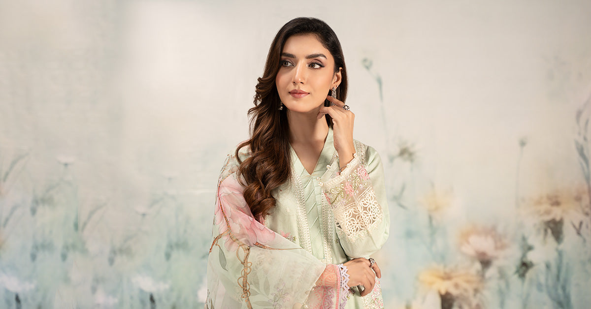 Pakistani Ferozi Embroidered Dobby Lawn 3-Piece Suit - Image 14