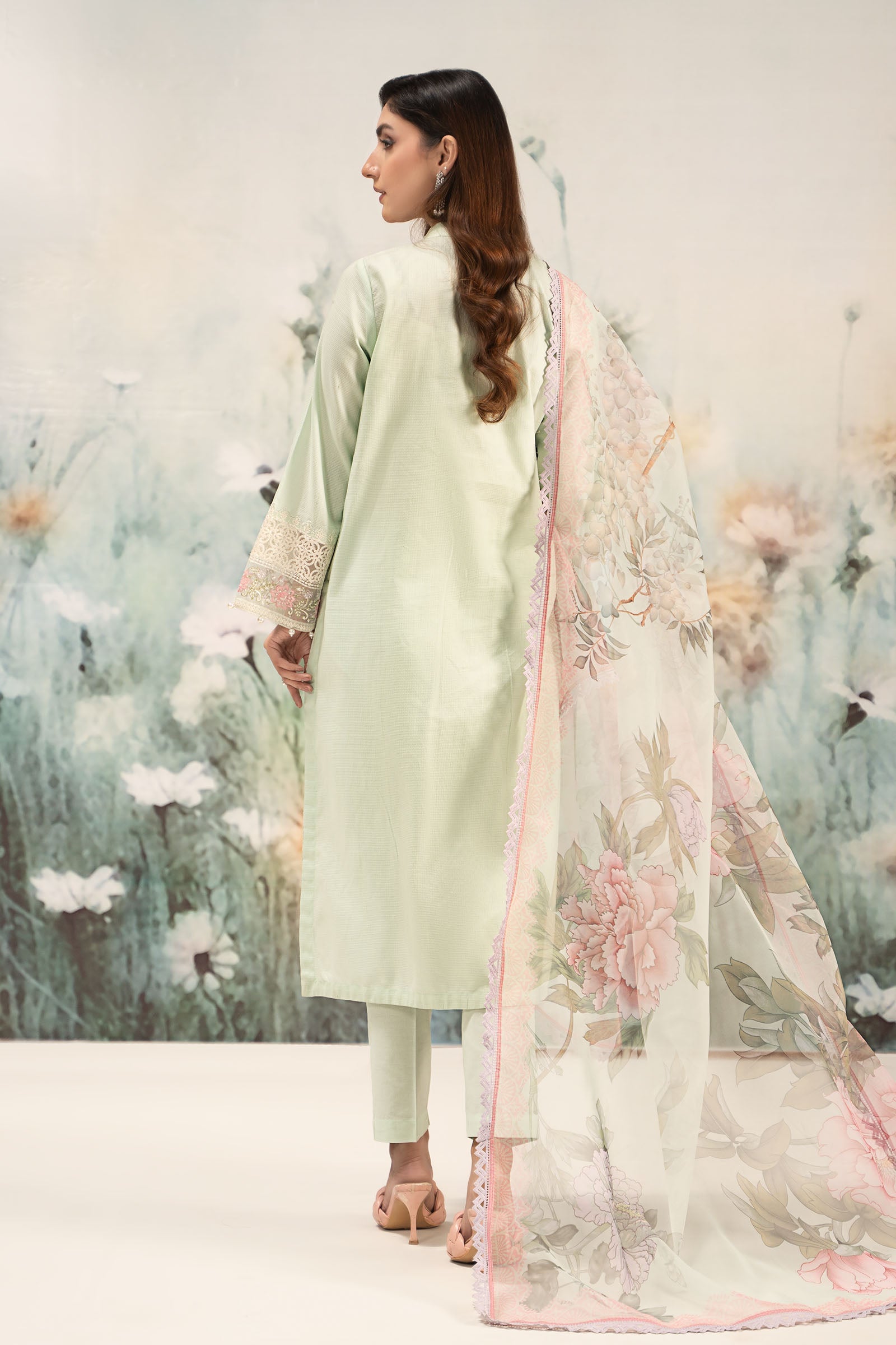 Pakistani Ferozi Embroidered Dobby Lawn 3-Piece Suit - Image 16