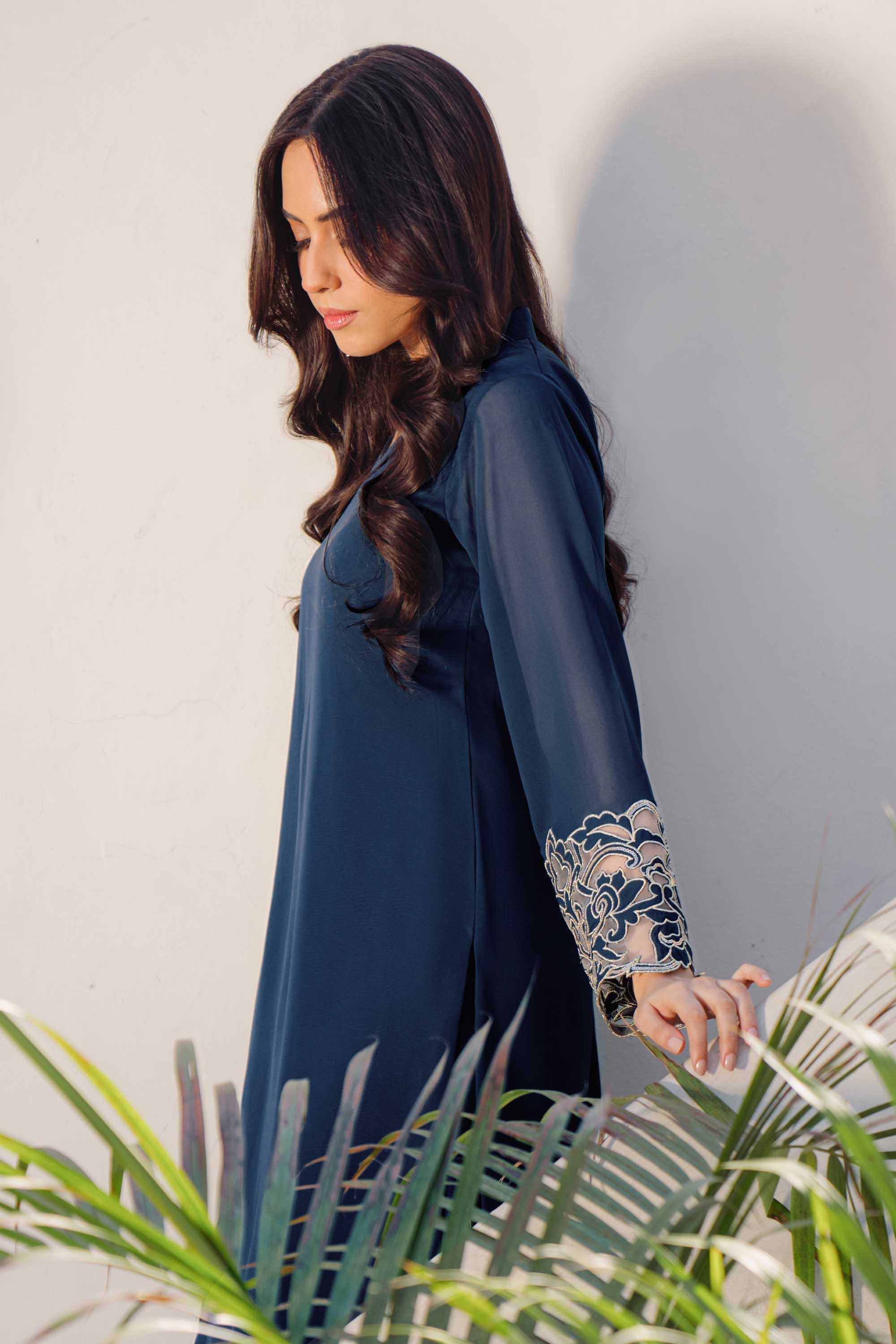 Teal Appliqué Georgette Salwar Kameez (3-Piece) - Image 6