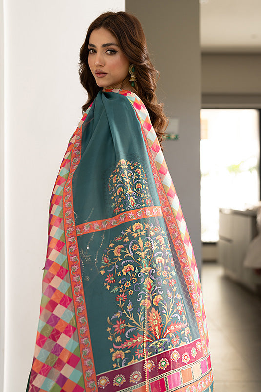 Teal Embroidered Khaadi Net Salwar Kameez (3-Piece) - Image 1