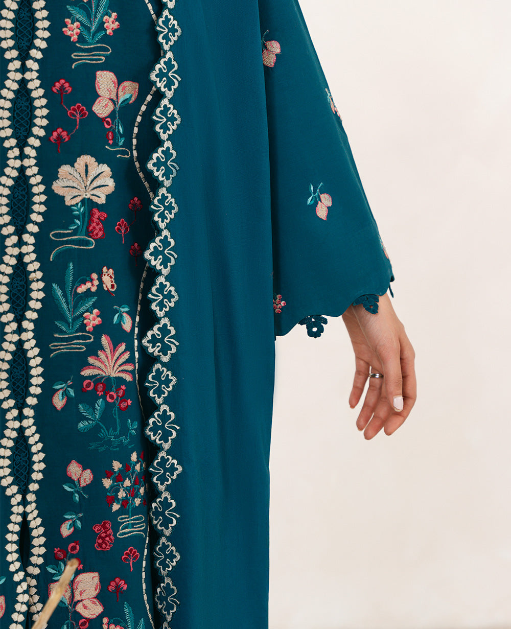 Teal Shikargah Embroidered Lawn Salwar Kameez (3-Piece) - Image 7