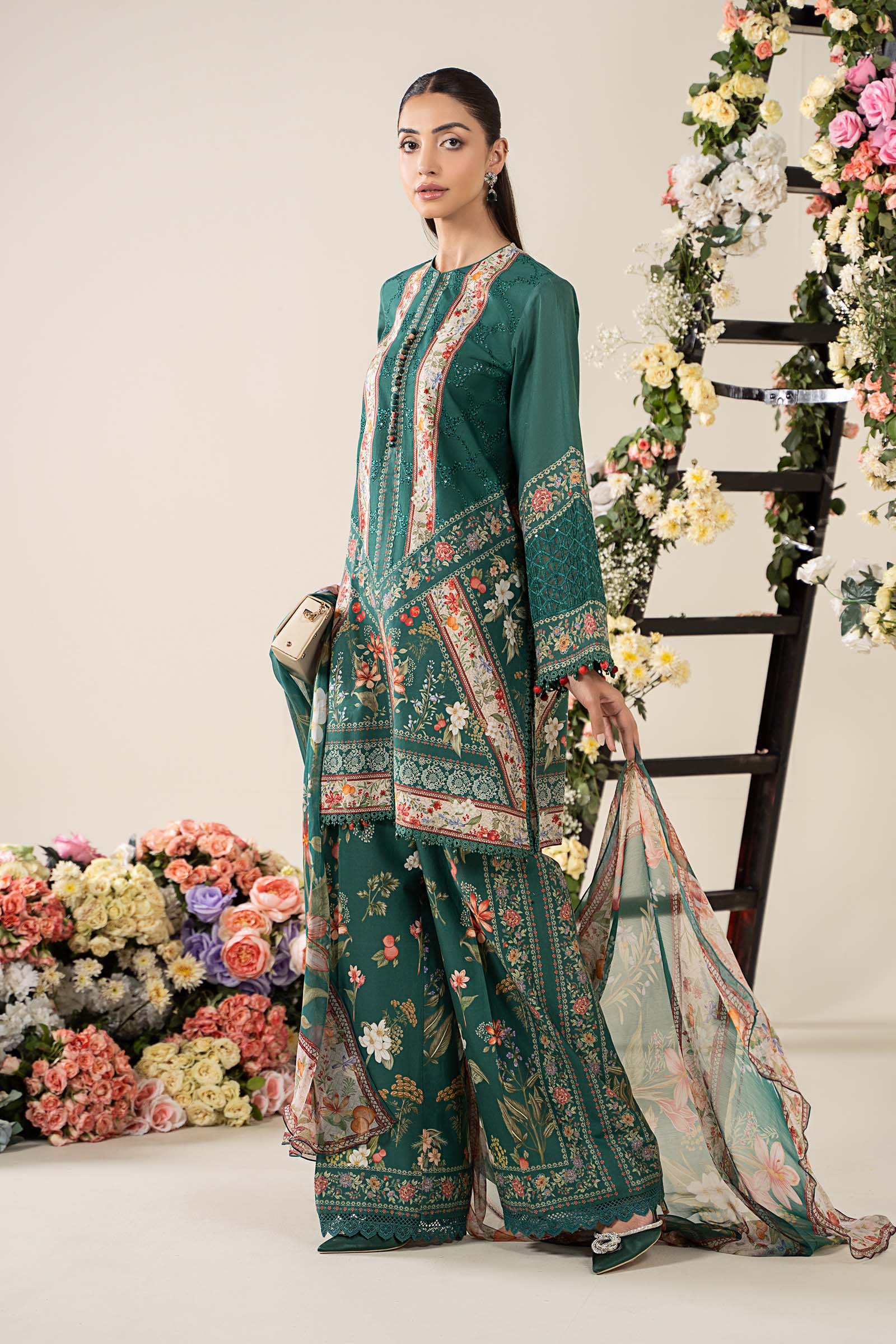 Teal Embroidered Lawn 3-Piece Suit - Image 5