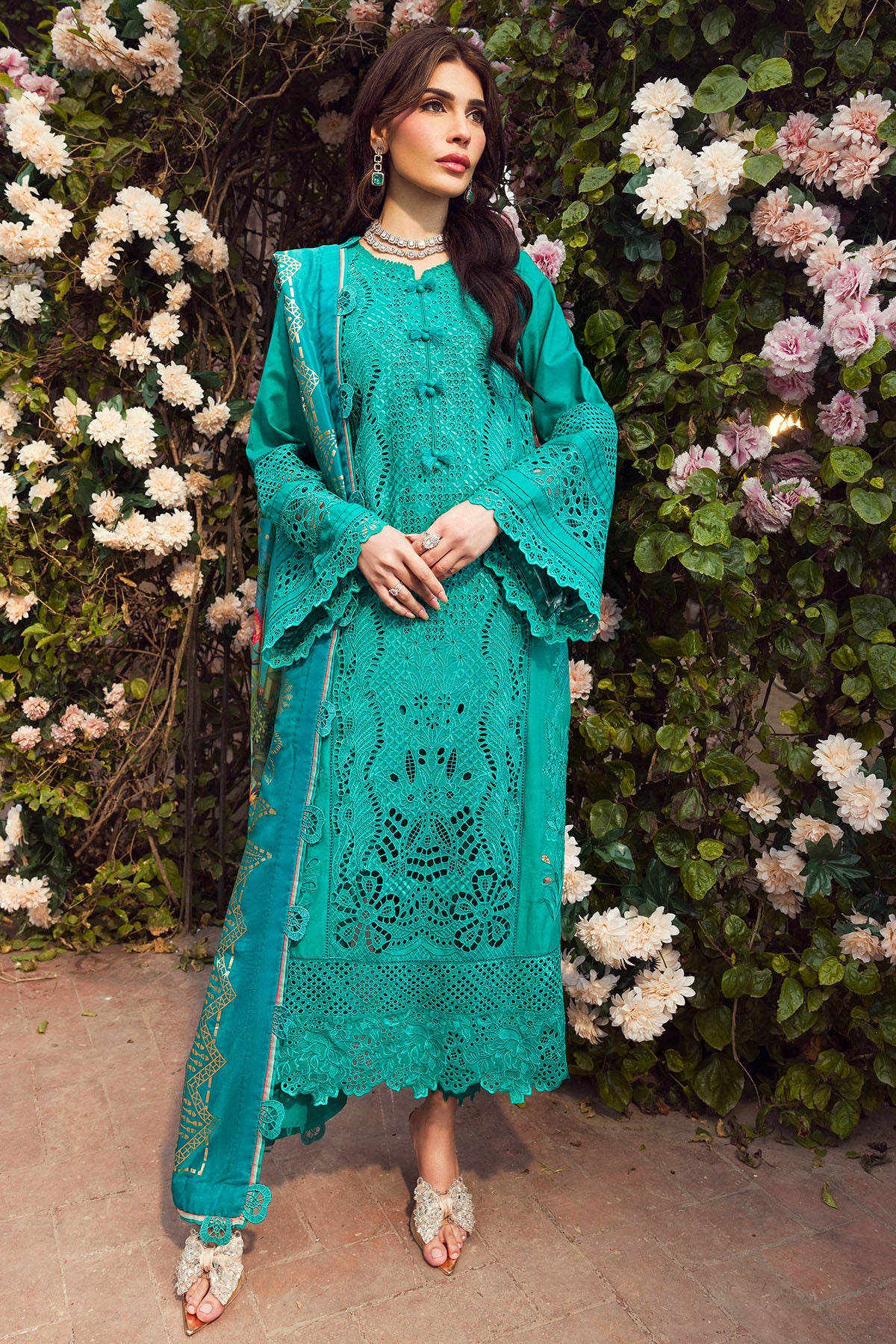 Teal Schiffli Embroidered Lawn 3-Piece Suit - Image 1