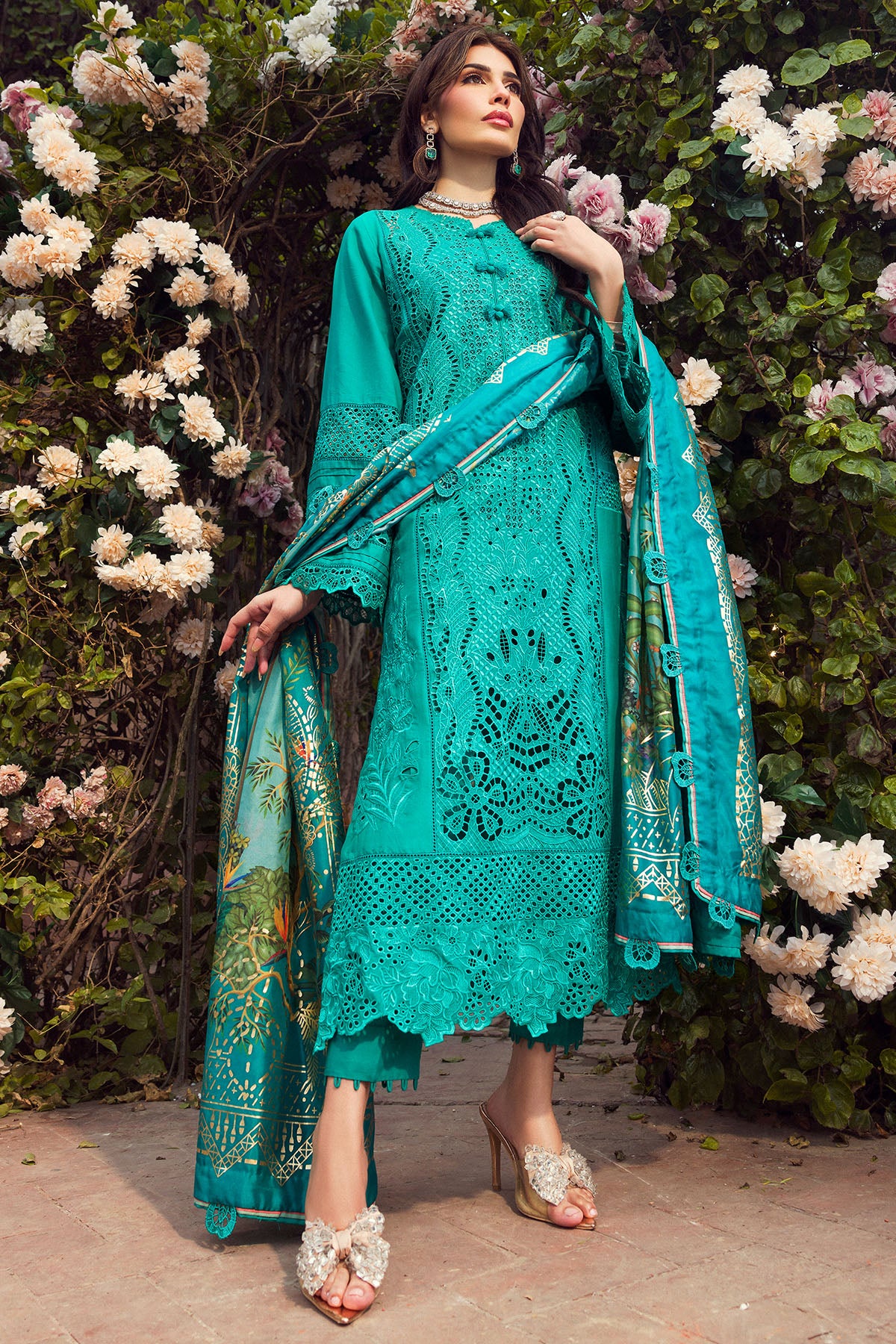 Teal Schiffli Embroidered Lawn 3-Piece Suit - Image 2