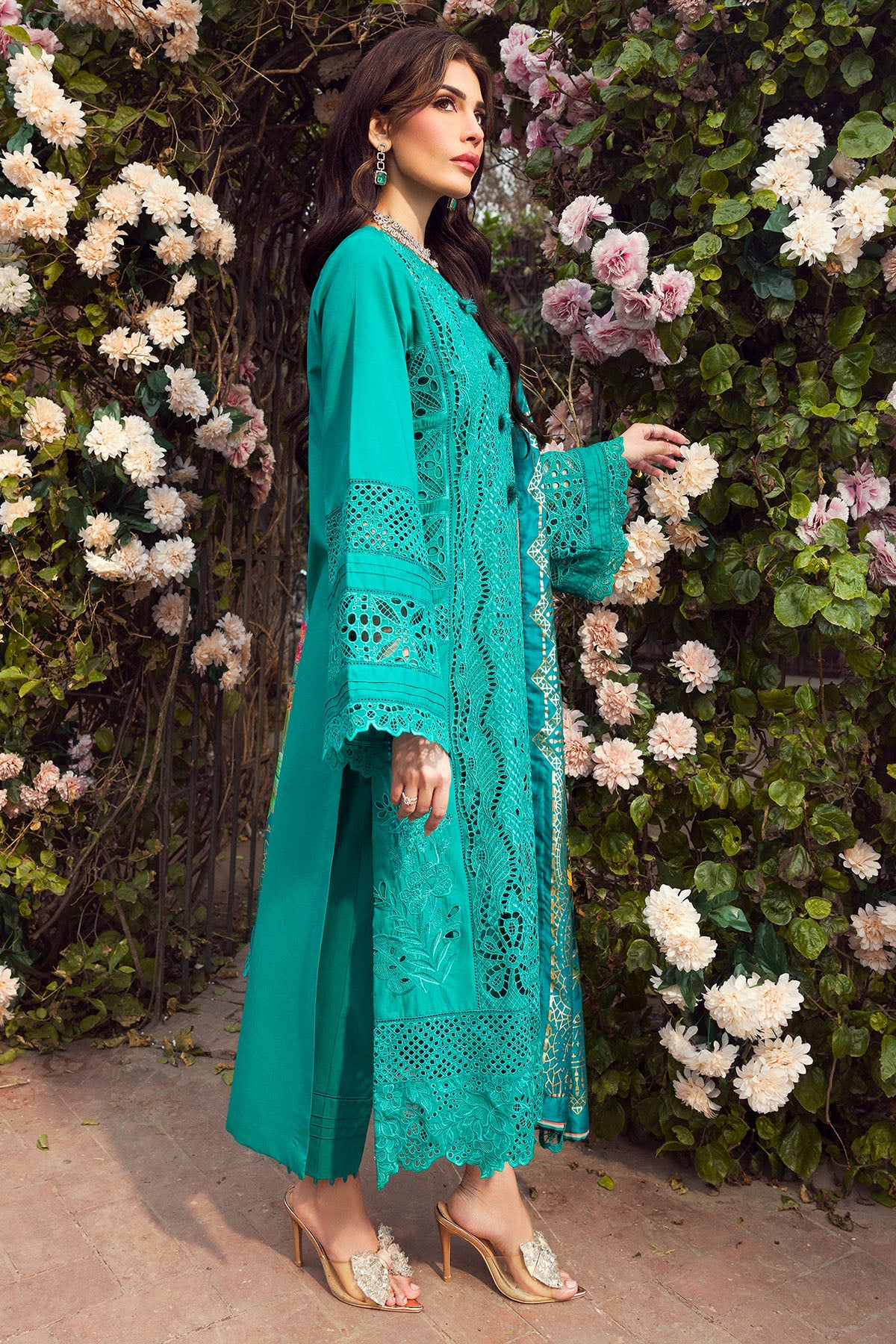Teal Schiffli Embroidered Lawn 3-Piece Suit - Image 3