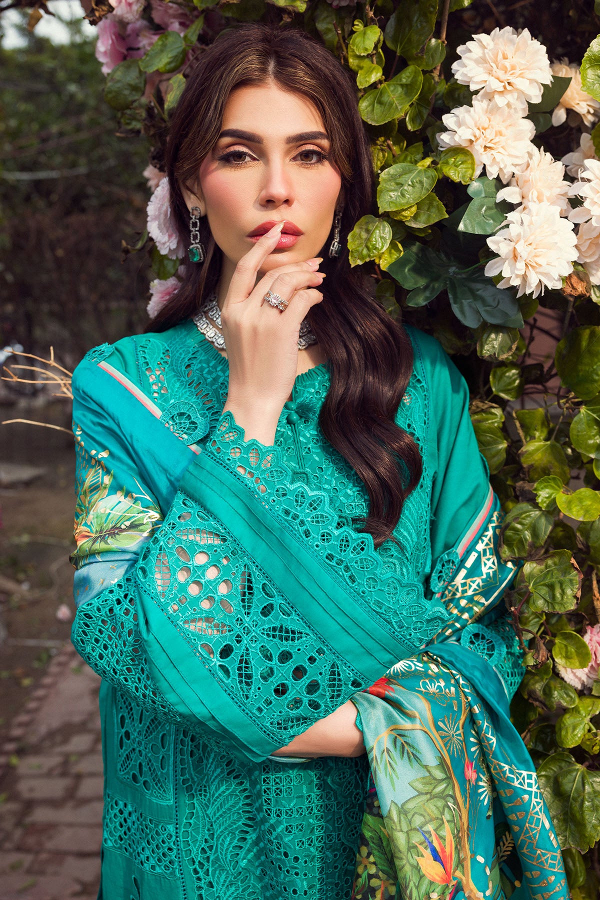 Teal Schiffli Embroidered Lawn 3-Piece Suit - Image 5
