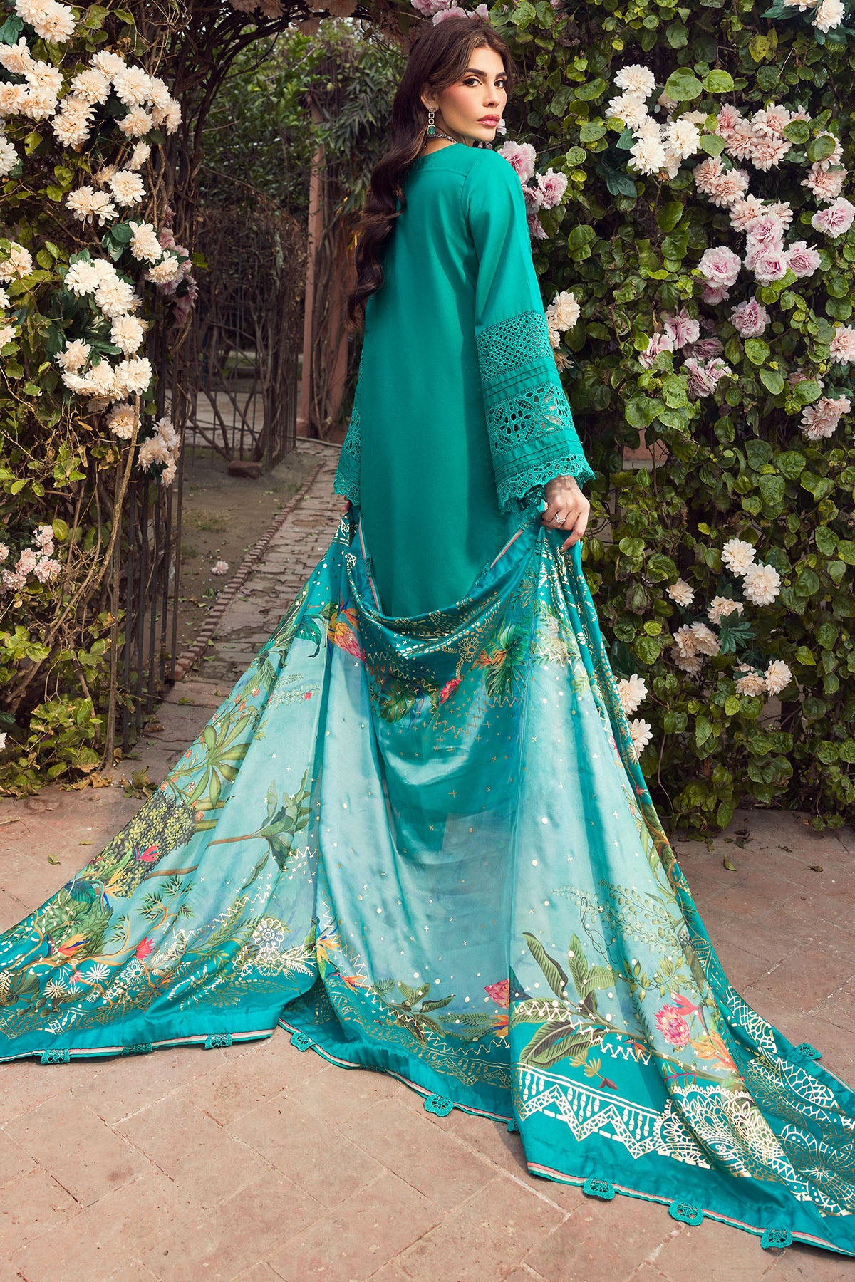 Teal Schiffli Embroidered Lawn 3-Piece Suit - Image 7