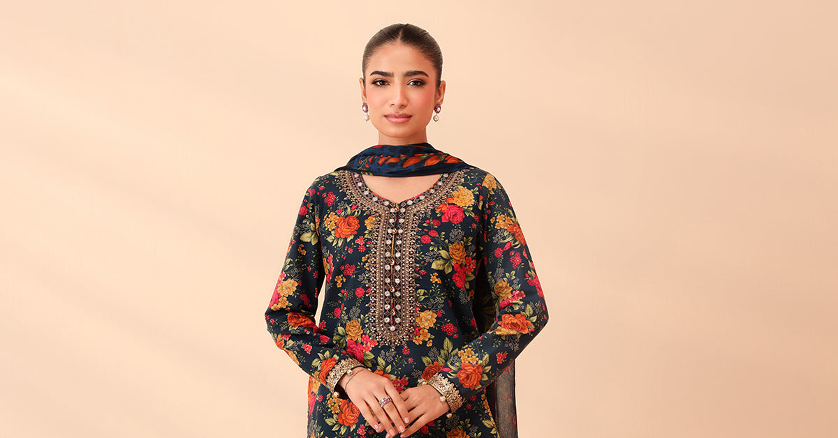 Teal Embroidered Lawn Salwar Kameez (3-Piece) - Image 7