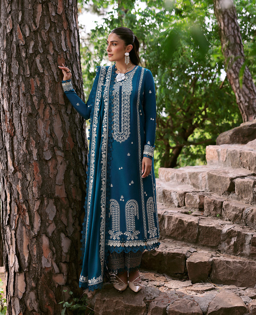 Teal Embroidered Lawn Salwar Kameez (3-Piece) - Image 2